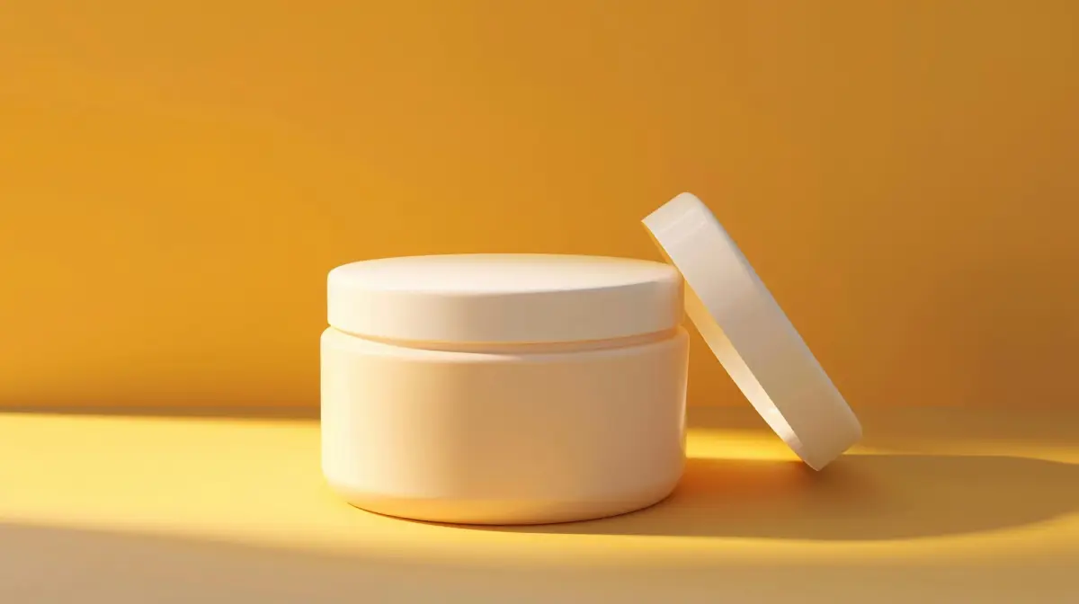 Tarro de crema hidratante ligera sobre un fondo minimalista.